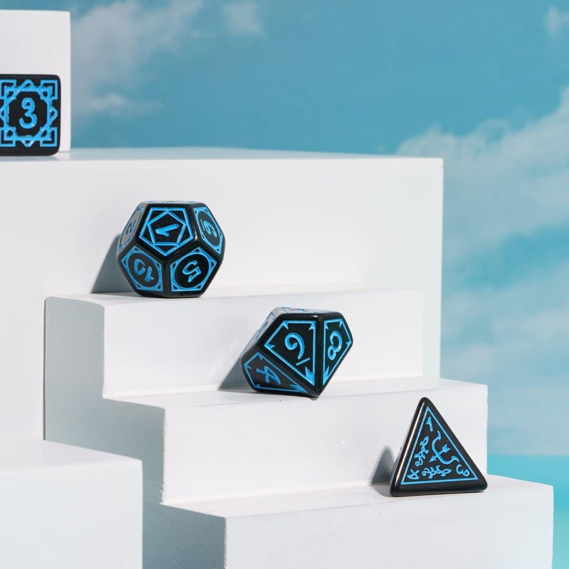Poludie DND Dice Set -D&D Polyhedral Dice (7 Pcs) Druid Dice with Leather Dice Bag for Role Playing Dice Games RPGs(Druid - Black Blue) - Image 5